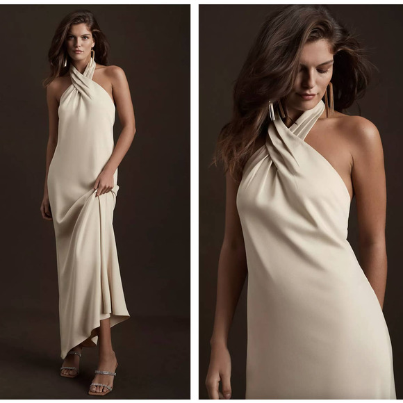 BHLDN Dresses &amp; Skirts - BHLDN x ANTHROPOLOGIE Ruby Twist Halter Satin Gown Champagne {2C19}